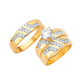 White CZ Three-Piece Pave Wedding Ring in 14K Two-Tone Gold