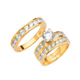 White CZ Three-Piece High-Polish Wedding Ring in 14K Gold