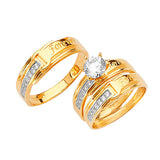 White CZ Three-Piece Pave Wedding Ring in 14K Two-Tone Gold