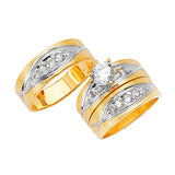 White CZ Three-Piece Wedding Ring in 14K Two-Tone Gold