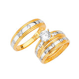 White CZ Three-Piece High-Polish Wedding Ring in 14K Two-Tone Gold