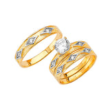 White CZ Three-Piece High-Polish Wedding Ring in 14K Two-Tone Gold