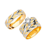 White CZ Three-Piece Diamond-Cut Wedding Ring in 14K Two-Tone Gold