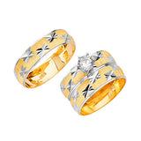 White CZ Three-Piece Diamond-Cut Wedding Ring in 14K Two-Tone Gold