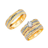 White CZ Three-Piece Diamond-Cut Wedding Ring in 14K Two-Tone Gold