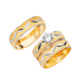 White CZ Three-Piece Diamond-Cut Wedding Ring in 14K Two-Tone Gold