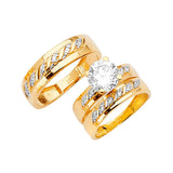 White CZ Three-Piece Pave Wedding Ring in 14K Two-Tone Gold