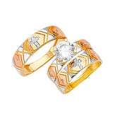 White CZ Three-Piece High-Polish Wedding Ring in 14K Tri-Color Gold