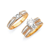 White CZ Three-Piece Pave Wedding Ring in 14K Two-Tone Gold