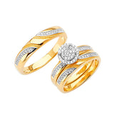 White CZ Three-Piece Micro-Pave Wedding Ring in 14K Two-Tone Gold