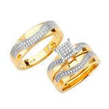 White CZ Three-Piece Micro-Pave Wedding Ring in 14K Two-Tone Gold