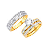 White CZ Three-Piece Pave Wedding Ring in 14K Two-Tone Gold