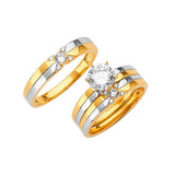 White CZ Three-Piece High-Polish Wedding Ring in 14K Two-Tone Gold