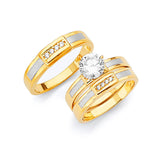 White CZ Three-Piece High-Polish Wedding Ring in 14K Two-Tone Gold