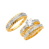 White CZ Three-Piece Pave Wedding Ring in 14K Two-Tone Gold