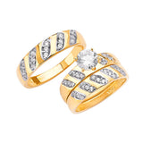 White CZ Three-Piece Pave Wedding Ring in 14K Two-Tone Gold