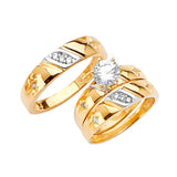 White CZ Three-Piece High-Polish Wedding Ring in 14K Two-Tone Gold