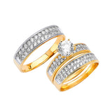 White CZ Three-Piece Pave Wedding Ring in 14K Two-Tone Gold