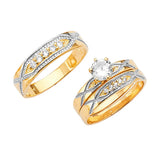 White CZ Three-Piece Pave Wedding Ring in 14K Two-Tone Gold