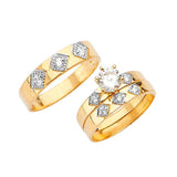 White CZ Three-Piece High-Polish Wedding Ring in 14K Two-Tone Gold