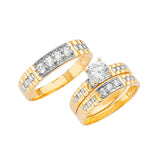 White CZ Three-Piece Wedding Ring in 14K Two-Tone Gold