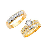 White CZ Three-Piece Pave Wedding Ring in 14K Two-Tone Gold