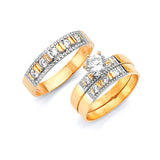 White CZ Three-Piece High-Polish Wedding Ring in 14K Two-Tone Gold