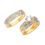 White CZ Three-Piece Pave Wedding Ring in 14K Two-Tone Gold