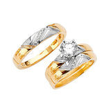 White CZ Three-Piece High-Polish Wedding Ring in 14K Two-Tone Gold