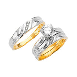 White CZ Three-Piece High-Polish Wedding Ring in 14K Two-Tone Gold