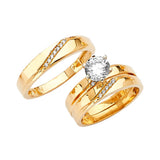 White CZ Three-Piece Pave Wedding Ring in 14K Gold