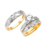 White CZ Three-Piece Wedding Ring in 14K Two-Tone Gold