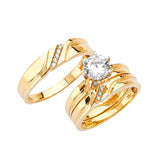 White CZ Three-Piece High-Polish Wedding Ring in 14K Gold