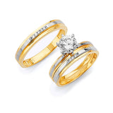 White CZ Three-Piece Pave Wedding Ring in 14K Two-Tone Gold