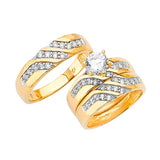 White CZ Three-Piece High-Polish Wedding Ring in 14K Two-Tone Gold