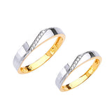 White CZ Two-Piece High-Polish Wedding Ring in 14K Two-Tone Gold