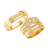 White CZ Three-Piece Micro-Pave Wedding Ring in 14K Gold