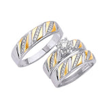 White CZ Three-Piece Pave Wedding Ring in 14K Two-Tone Gold