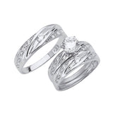 White CZ Three-Piece Pave Wedding Ring in 14K White Gold