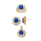 Blue CZ Ladies Three-Piece Set in 14K Two-Tone Gold