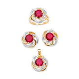 Red CZ Ladies Three-Piece Set in 14K Two-Tone Gold