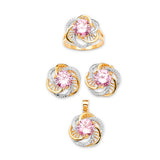 Pink CZ Ladies Three-Piece Set in 14K Two-Tone Gold