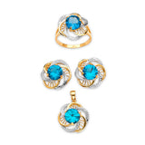 Blue CZ Ladies Three-Piece Set in 14K Two-Tone Gold