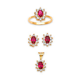 Red & White CZ Ladies Three-Piece Set in 14K Gold