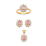 Pink & White CZ Ladies Three-Piece Set in 14K Gold