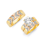 White CZ Three-Piece Pave Wedding Ring in 14K Tri-Color Gold