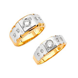 White CZ Two-Piece Satin Wedding Ring in 14K Two-Tone Gold