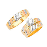 White CZ Three-Piece Satin Wedding Ring in 14K Tri-Color Gold