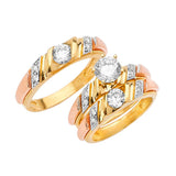 White CZ Three-Piece Satin Wedding Ring in 14K Tri-Color Gold