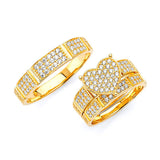 White CZ Three-Piece Micro-Pave Wedding Ring in 14K Gold